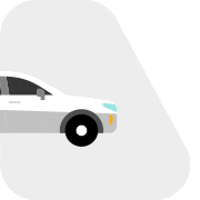 A side-view illustration that portrays a white and gray sedan inside a car window-shaped light gray background