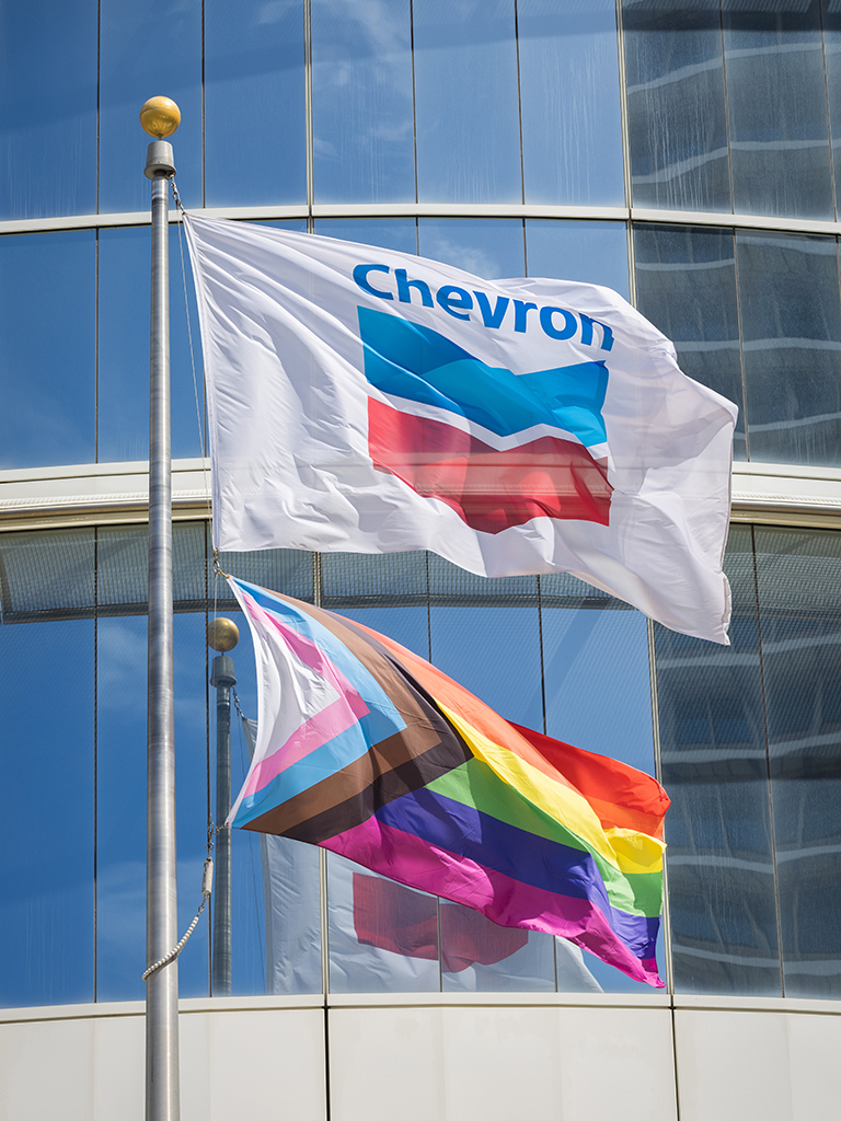 Chevron flag with PRIDE flag