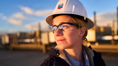 A Chevron worker is pictured at a tankless facility at our Rockies Business Unit.  