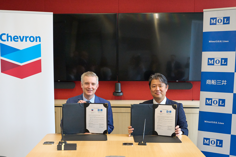 Chevron and MOL have signed a Joint Study Agreement to explore the feasibility of transporting liquified carbon dioxide from Singapore to permanent storage locations offshore Australia. At the signing ceremony in Singapore were Chris Powers, vice president of CCUS, Chevron New Energies and Yasuchika Noma, executive officer of MOL.