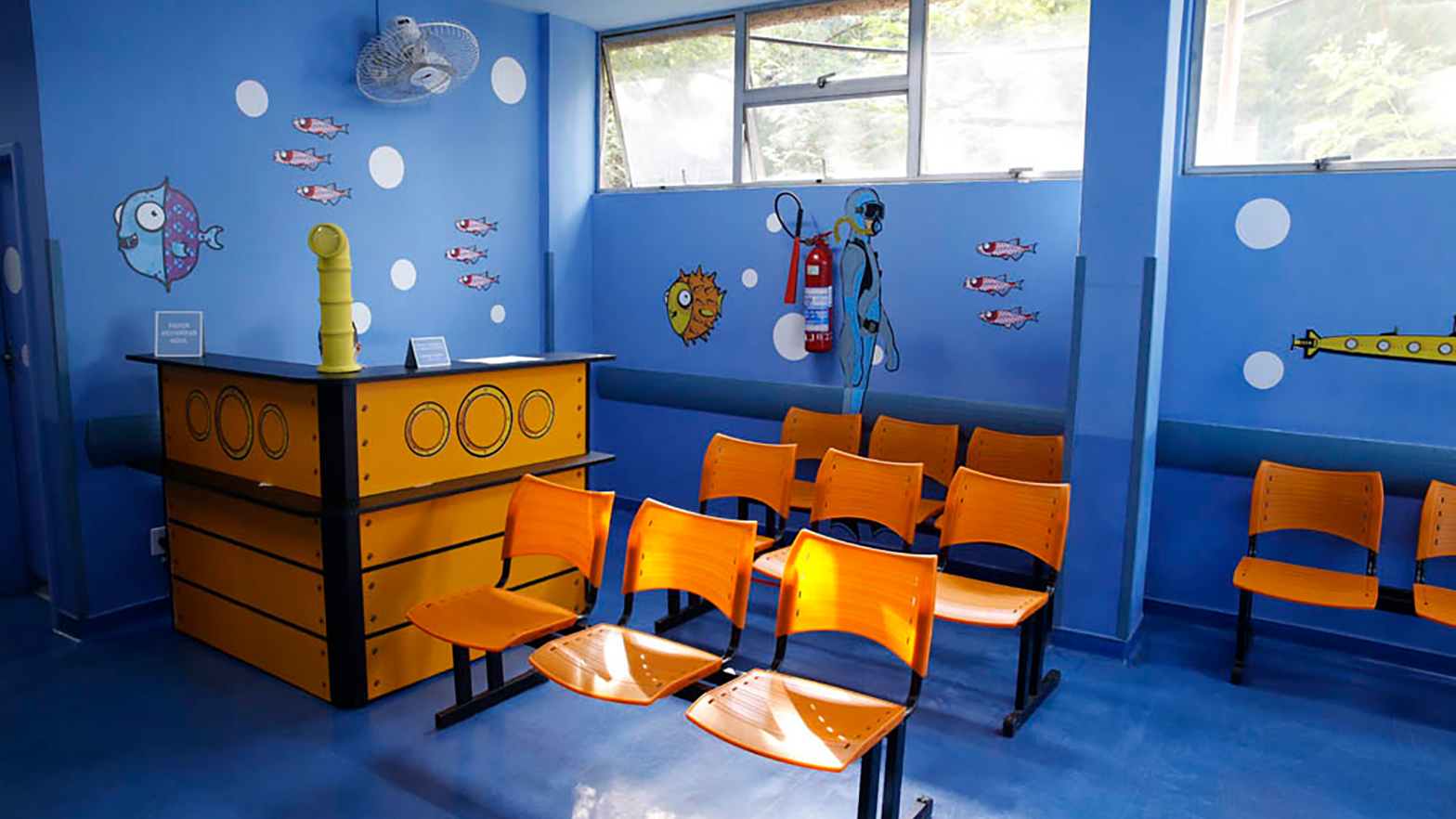 An underwater themed room at the Jesus Municipal Hospital in Rio de Janeiro provides a warm welcome for patients and their family members.