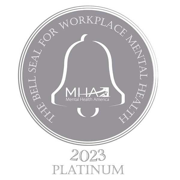 Chevron received the 2023 Platinum Bell Seal for Workplace Mental Health – the highest ranking awarded by Mental Health America.