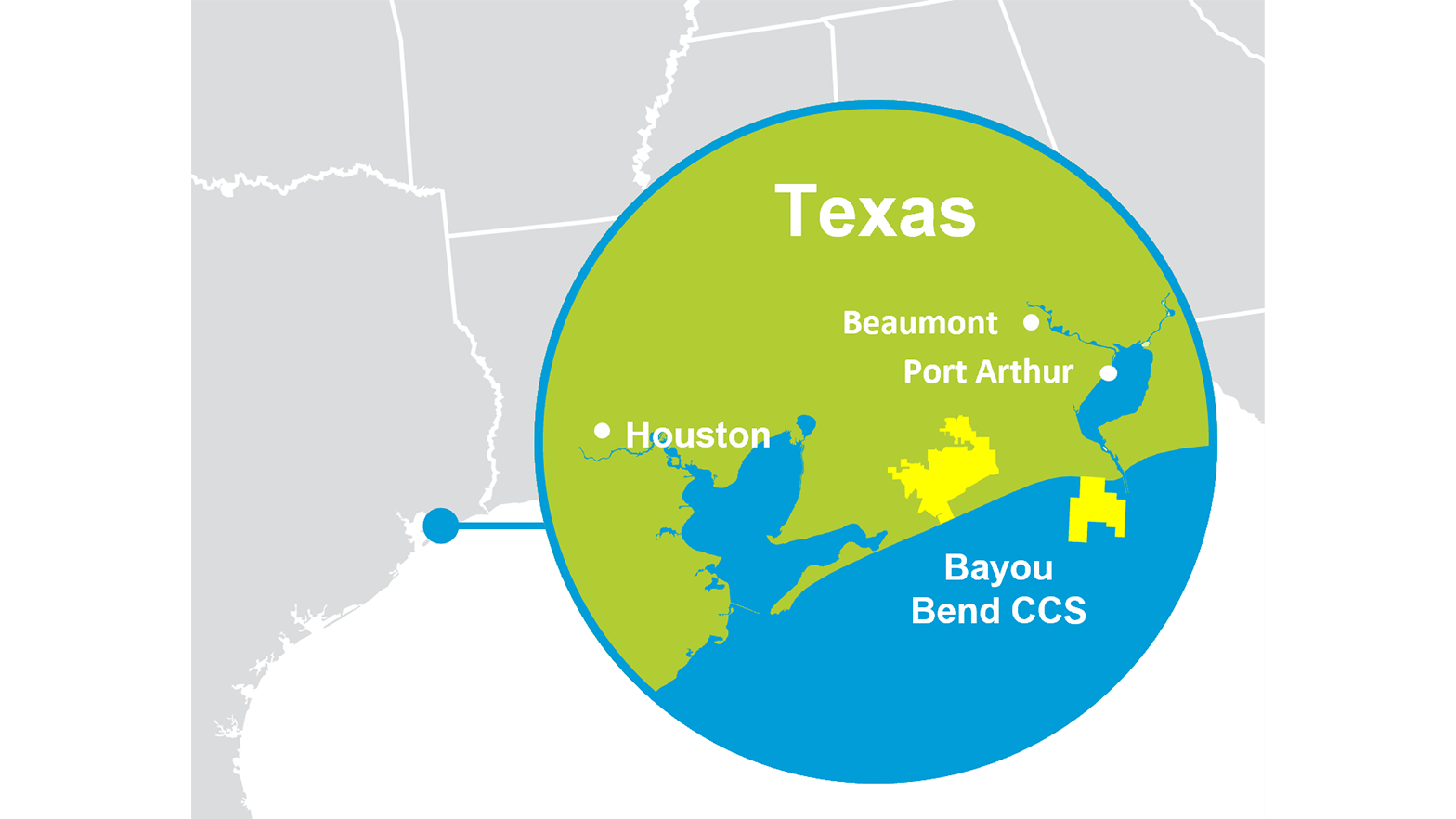 Illustrated map of Bayou Bend Hub and surrounding areas in Texas