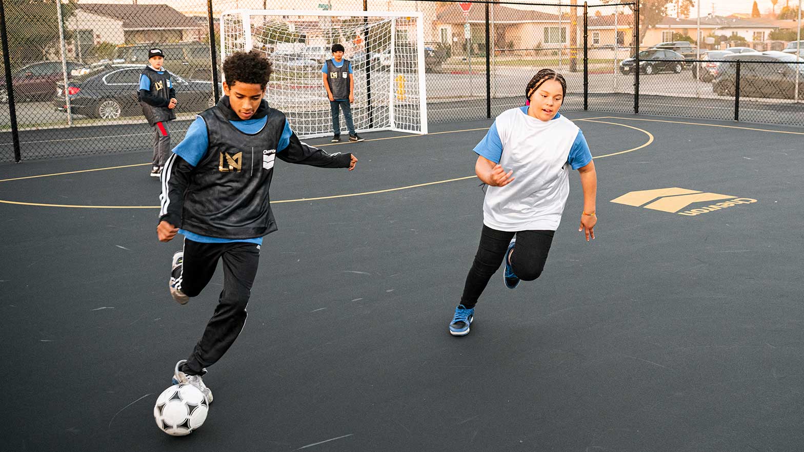 A new futsal court at Prairie Vista Middle School, provided by Chevron and LAFC Foundation, gives local youth new activity opportunities.