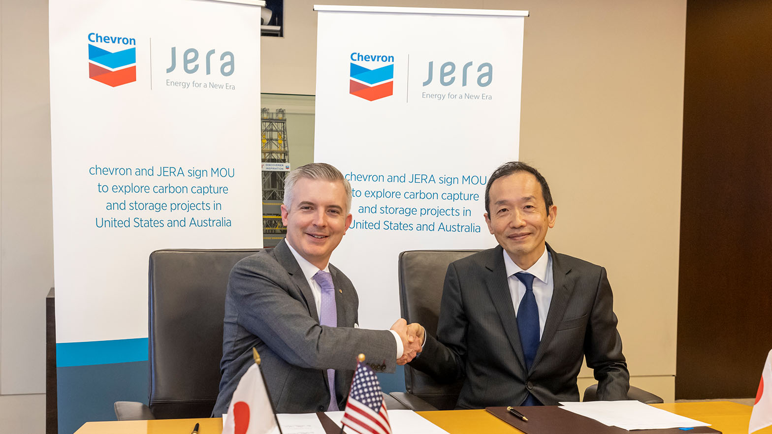 Chris Powers, Vice President of Carbon Capture Utilization and Storage at Chevron. and Gaku Takagi, Executive Officer, Head of the Resource Procurement & Investment Division of JERA Co., Inc.