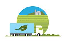 illustration of a biodiesel truck with an image of a green leaf on its side