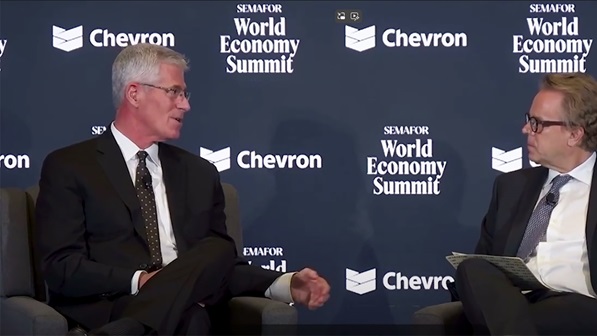 Mark Nelson, Chevron vice chairman and Semafor co-founder and CEO Justin B. Smith