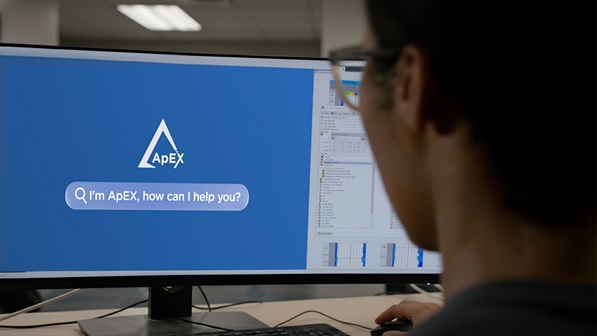 Computer screen that says "I'm ApEX, how can I help you?" 