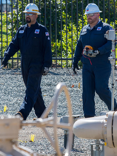 employees walking by pipelines