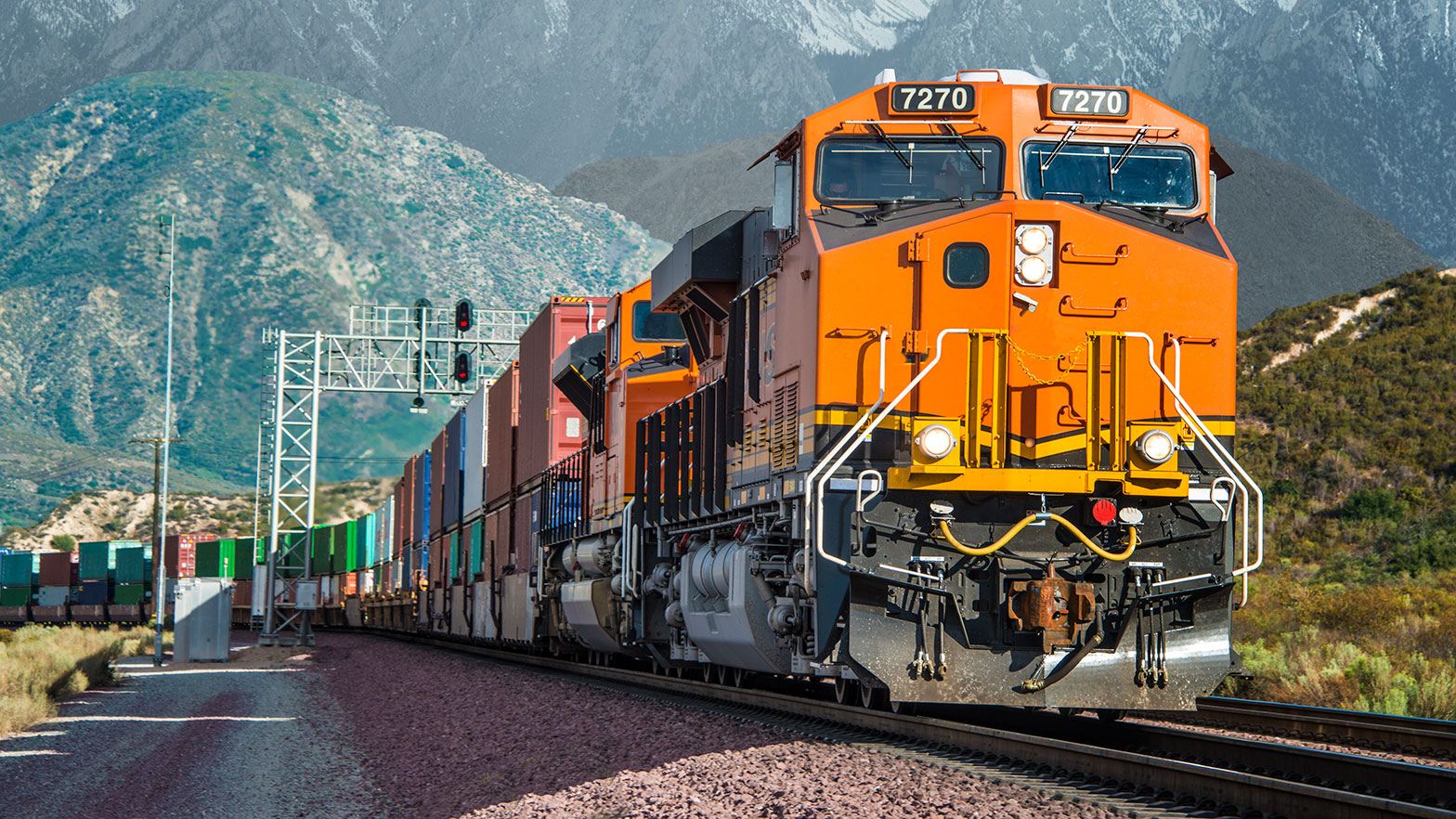 Freight train in a mountain environment. 