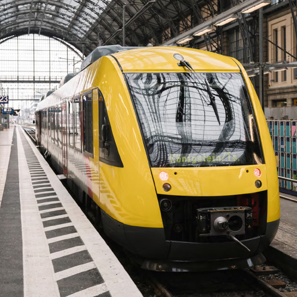 Yellow train waiting at Frankfurt, Hesse, Germany