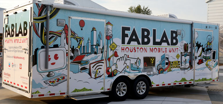 Mobile Fab Lab with much of the same equipment as the stationary lab, increasing accessibility to other Houston communities