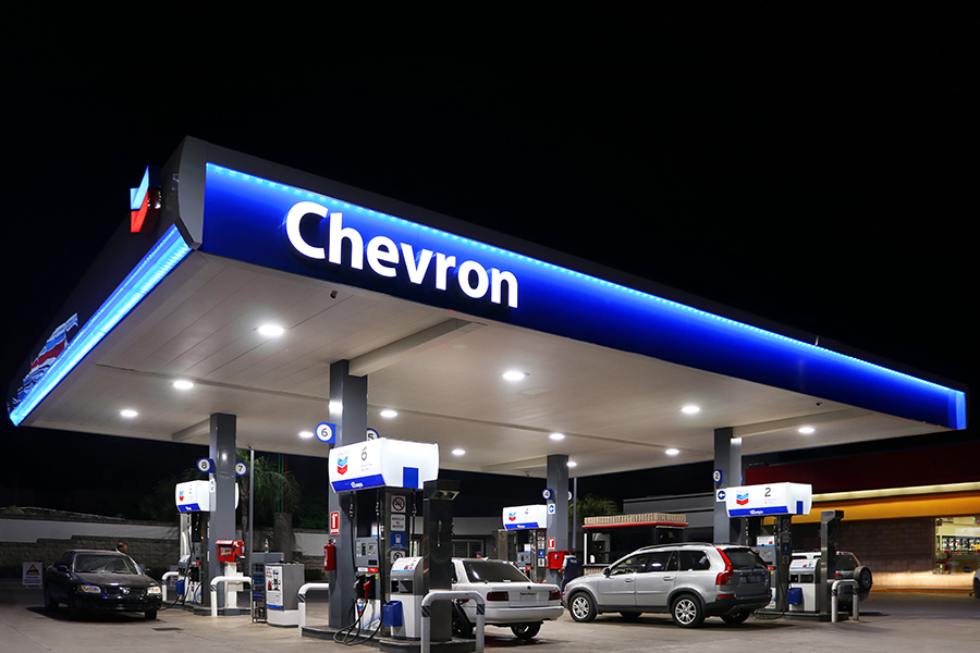 Chevron gas station at night